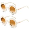 Landhoow 2 Pcs Flower Girl Sunglasses Kids Round Sunglasses Flower Girl Proposal Gift Cute Glasses for Outdoor Beach Party (White, Flower)
