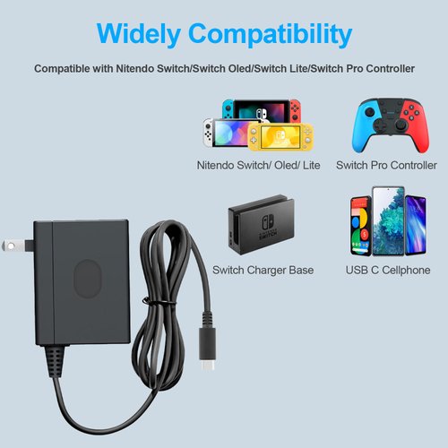 Fast Charging Power Charger for Nintendo Switch, USB-C Type C Power Adapter for Nintendo Switch/Switch Lite/Switch OLED,Support TV Mode 15V 2.6A