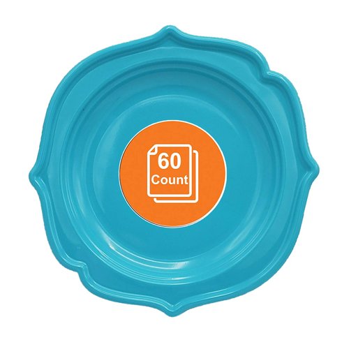 Tiger Chef 60-Count, 8-inch Turquoise Color Round Scalloped Rim Disposable Plastic Plate Set Includes 60 Plastic Salad Plates - BPA-Free