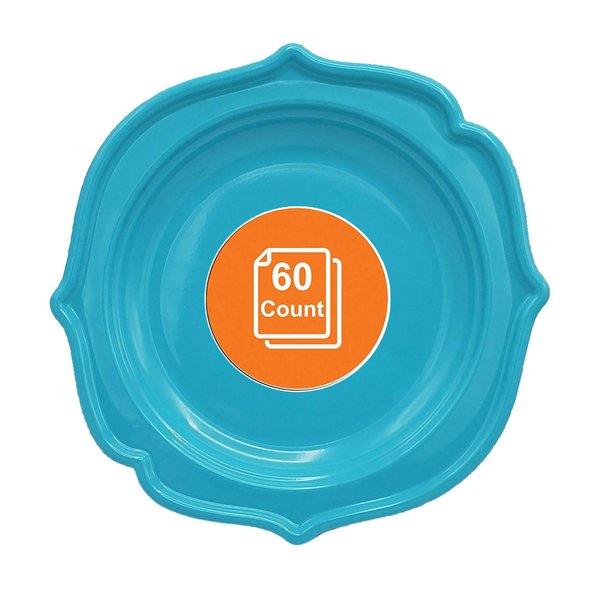 Tiger Chef 60-Count, 8-inch Turquoise Color Round Scalloped Rim Disposable Plastic Plate Set Includes 60 Plastic Salad Plates - BPA-Free