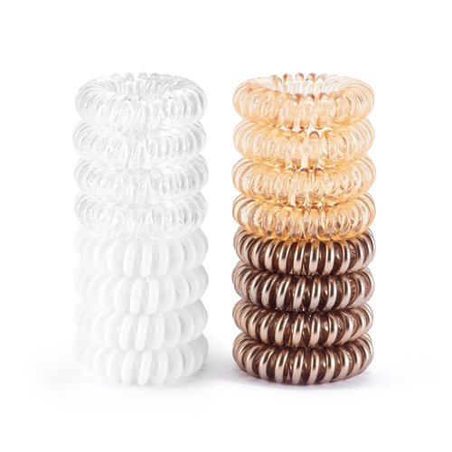 QIUTIMIY 16Pcs Spiral Hair Ties, (Clear&Glossy Blonde) Hair Elastic Coils for Women and Girls, Waterproof Phone Cord Hair Scrunchies Accessories Bands for Ponytails and Updos
