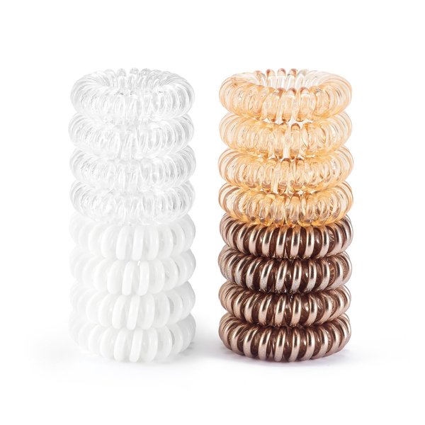 QIUTIMIY 16Pcs Spiral Hair Ties, (Clear&Glossy Blonde) Hair Elastic Coils for Women and Girls, Waterproof Phone Cord Hair Scrunchies Accessories Bands for Ponytails and Updos