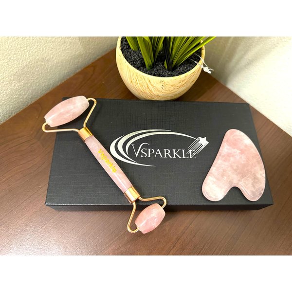 Vsparkle Gua Sha Facial Tools & Jade Roller Set for Skin Care, Reduce Puffiness and Improve Wrinkles, Guasha Tool for Face, Gua Sha Stone Self Care Gift for Woman Man