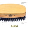 Kent MS23 Finest Men's Rectangular 100% Natural Satinwood & Beechwood Military Hair Brush with Medium Black Bristle for Mens Grooming, Scalp Brush, 360 Wave, and Beard Straightener