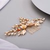 BERYUAN Bridal Hair Comb for Bride Leaf Flower Hair Comb Cute Elegant Dainty Pretty Beautiful Golden Vintage Comb for Hair