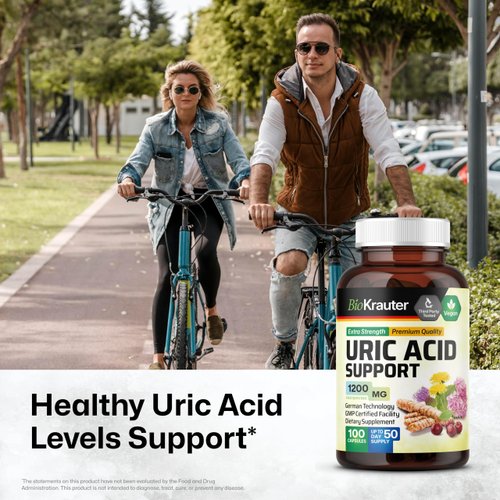 BIO KRAUTER Uric Acid Support Capsules - Kidney Health Supplement w/Tart Cherry 10:1 Extract - Milk Thistle & Turmeric Extract - Uric Acid & Joint Support Capsules - 100 Vegan Caps