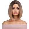 PATTNIUM Brown Blonde Bob Wig for Women Short Brown Mixed Blonde Wig Short Straight Ombre Blonde Bob Wig Heat Resistant Synthetic Wig with Wig Cap (Ombre Brown)