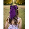 Furling Pompoms Hair Bows for Women - Pack of 2 Purple Hair Bow Clips for Girls Satin Big Bows Long Tail Alligator Clip Ribbon Hair Barrette Hair Accessories for Bridal Bachelorette Party