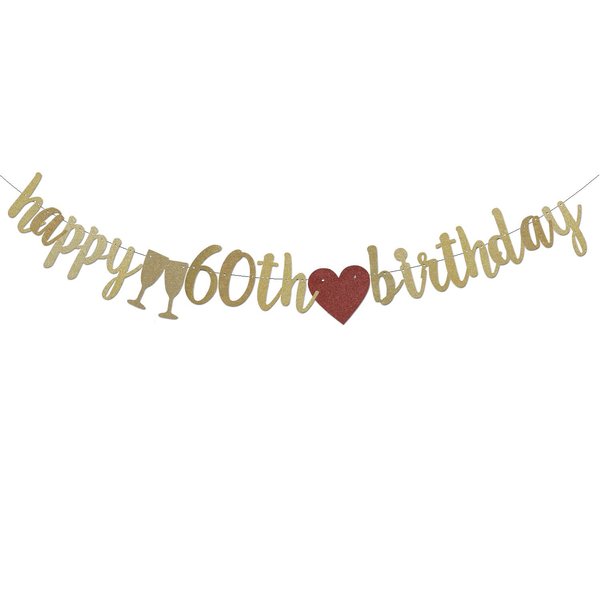 Happy 60th Birthday Banner, Gold Glitter 60 Years Old Boy or Girl Party Decorations, Cheers to 60 Years 60th Anniversary Supplies ZGMJ
