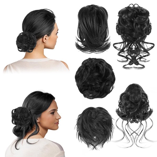 BOGOLDIE 5 Pcs Messy Hair Bun Women Hairpiece Messy Curly Hair Bun Tousled Updo Elastic Rubber Band Extends Ponytail For Women Girls (#2)