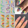 MAIOUSU STORE 12 Sheets Rainbow Slider Nail Water Transfer Stickers French Tips Nail Stickers Colorful Geometric French Tips Nail Decals Watermark Nail Designs Manicure Stickers(10)