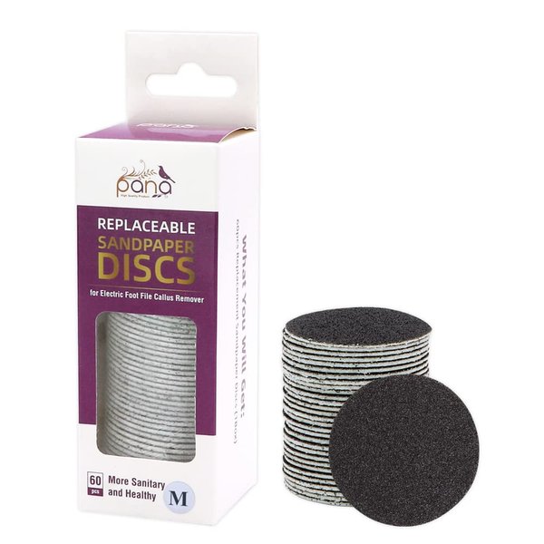 PANA Round Black Medium Grit Replaceable Sandpaper Refill Discs - Pedi File Easy Strip Peel Pads Refill for Electric Foot File Callus Remover - (120 Grit, 60pcs)