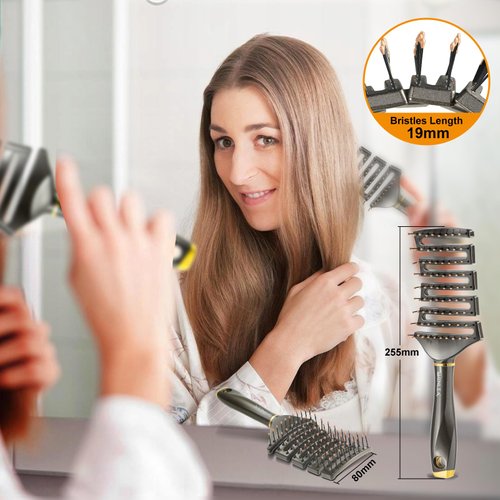 SHINLEA Curved Detangling Brush for Curly Hair, Vented Design, Anti-Tangle, Professional Hairbrush for Wet & Dry, Ideal for Textured 2a to 4c Hair, Thick Hair Blow Drying