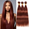 Reddish Brown Straight Bundles Human Hair Auburn Bundles Color 33 Human Hair Bundles Double Weft Remy Hair Extensions Wet and Wavy Bundles Silky and Soft for Black Women 24 26 28 Inch