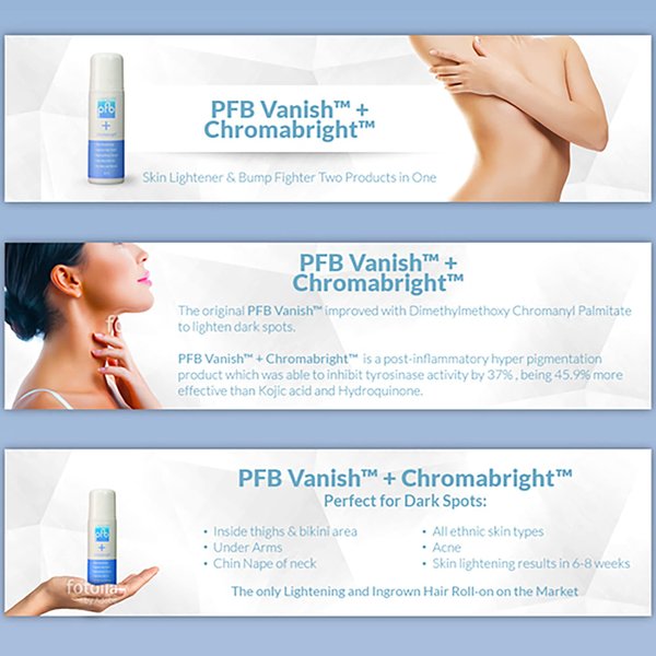 PFB Vanish Razor Bump Stopper Skin Care Treatment with Chromabright Dark Spot Remover 93 grams PLUS Bergman Kelly Travel Size White Tea Body or Tropical Waterfall Lotion 1 oz Bundle