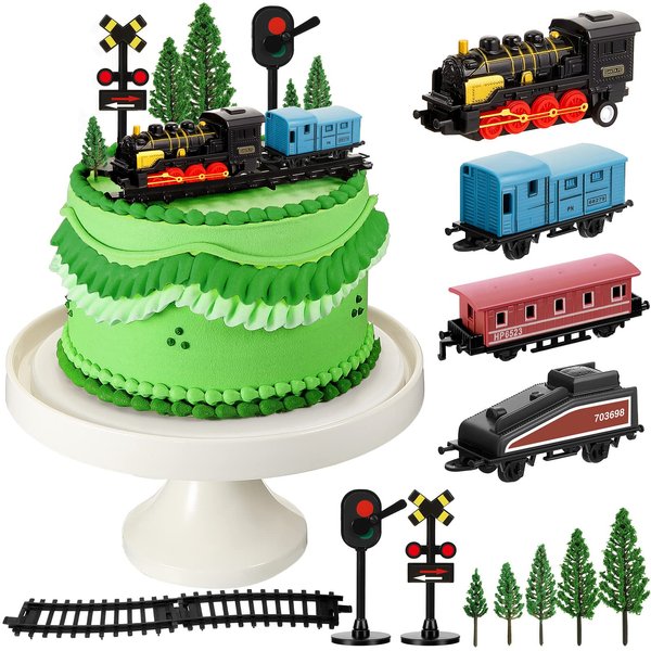 Bucherry 13 Pcs Train Cake Toppers Train Cake Decorations Train Birthday Party Supplies Train Toy Set Black Train Track Traffic Lights Cake Topper for Birthday Railway Train Theme Party