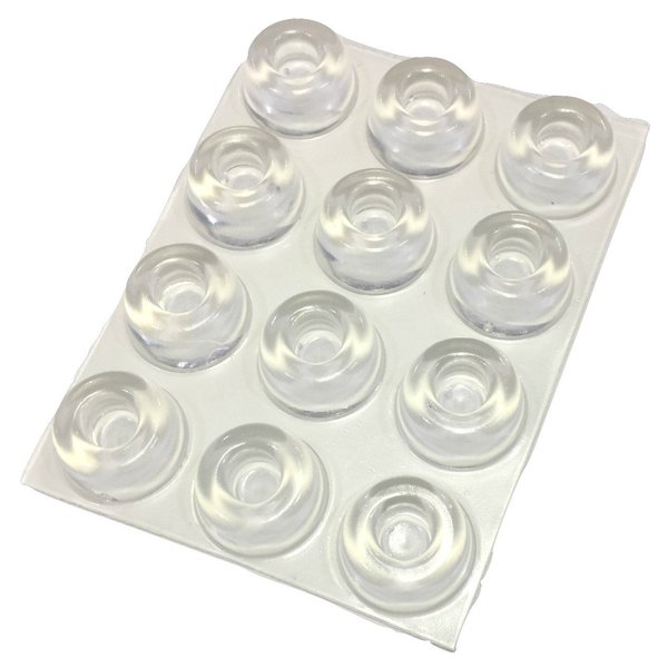Small Clear Door Knob Bumpers (Set of 12) - Self Adhesive Door Stoppers Wall Protectors Rubber Feet for Speakers, Electronics, Furniture