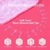 LIONVISON Short Almond Nail Tips Half Cover, 600PCS Extra Short Almond Soft Gel Nail Tips, Pre-shaped Clear False Nails with Handles for Acrylic Nail Salon with Box 12 Sizes