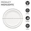 Party Essentials 12-Count Hard Plastic 9" Divine Dinnerware Disposable China Lunch/Dinner Plates, White with Silver Band