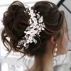 Catery Flower Wedding Hair Vine Rose Gold Rhinestone Bridal Headpiece Pearl Bride Hair Accessories for Women and Girls