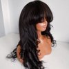 RHEANNA Kinky Yaki Wavy Bang Wig Human Hair 180 Density Brazilian Hair O Scalp Top Yaki Human Hair Wigs With Bangs For Black Women 16inch