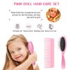 Doll Hair Care Set, Doll Hairbrush Wig Wire Brush, Wide Tooth Comb, 50 Piece Nylon Hair Ties, Hair Styling Doll Accessories Doll Supplies for Dolls (Light Pink)