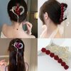 2PCS Hair Clip, Red Rose Hair Claws French Style Twist Hair Barrette Non Slip Jaw Banana Hair Accessories for Women #02