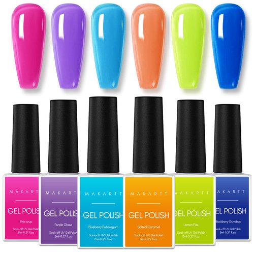 Makartt Gel Nail Polish 6 Colors Gel Nail Polish Kit Pink Blue Green Pastel Jelly Rainbow Spring Gel Nail Polish 8ML Crystal Soak Off for Nail Art Manicure Salon Holiday Gift