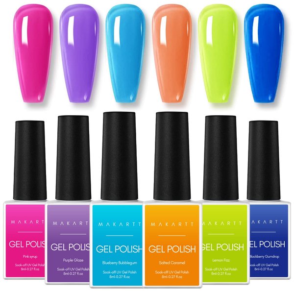 Makartt Gel Nail Polish 6 Colors Gel Nail Polish Kit Pink Blue Green Pastel Jelly Rainbow Spring Gel Nail Polish 8ML Crystal Soak Off for Nail Art Manicure Salon Holiday Gift