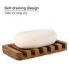 SUBEKYU Wooden Soap Dishes for Bathroom/Shower, Bar Soap Holder with Self Draining Tray, Natural Waterfall Drain Soap Saver, Teak (2P)