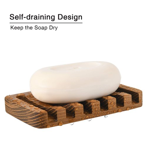 SUBEKYU Wooden Soap Dishes for Bathroom/Shower, Bar Soap Holder with Self Draining Tray, Natural Waterfall Drain Soap Saver, Teak (2P)