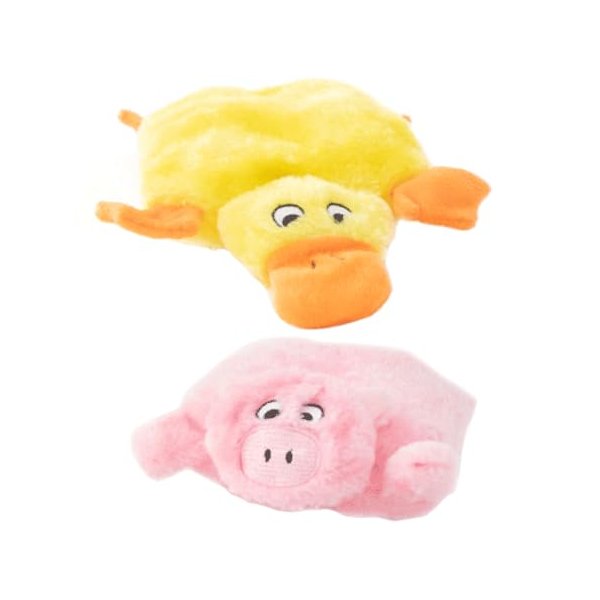 Squeaky Plush Dog Toy Squeakie Pad 2 Pack Duck Pig