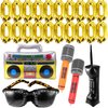 PLMMOUT 25 Pcs 80s 90s Party Decorations,Inflatable Boom Box,Inflatable Microphone,Gold Chain Balloons,Inflatable Mobile Phone,Inflatable Glasses,80s 90s Props Hip Hop Party Decorations