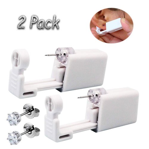 SLVIEKAE 6 Pack Self Ear Piercing Kit, Ear Piercing Gun Kit Self Ear Piercing Gun Self Ear Piercing Gun Kit Tool With Earrings (White)