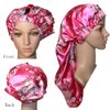 Extra Long Braid Hair Bonnet for Sleeping Satin Night Dreadlock Caps Bonnets for Black Women Braids,Shower Cap with Button (Rose Red Flowers)