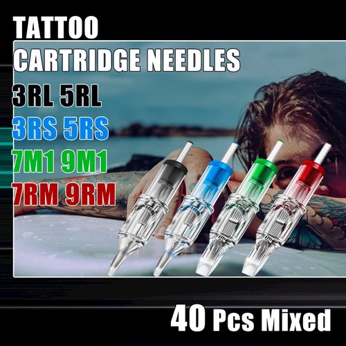 40Pcs Assorted Tattoo Cartridge Needle RL RS M1 RM - NAQASE Tattoo Cartridge 3RL 5RL 3RS 5RS 7M1 9M1 7RM 9RM 12# 0.35mm