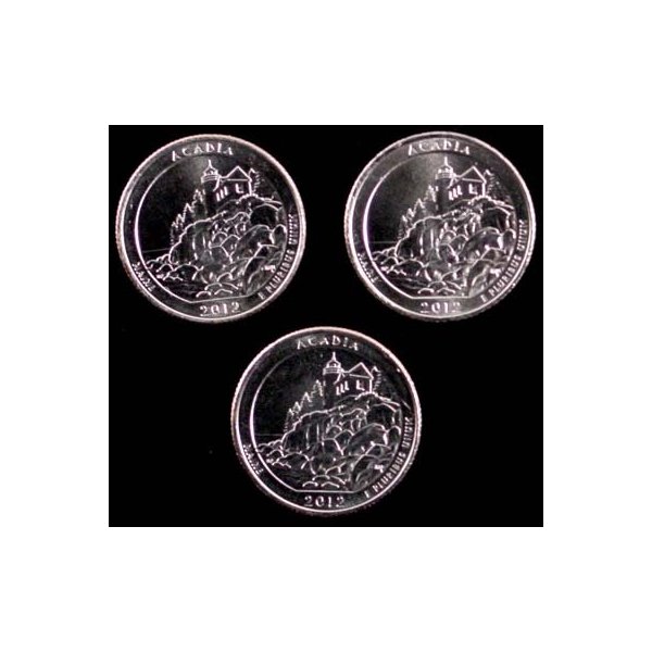 2012 P, D, & S Maine Acadia National Park Quarters Set GEM BU (3 Coin Set)