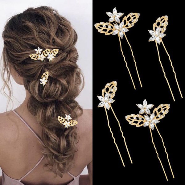 Bessney 4 Pieces Bride Wedding Hair Pins Gold Leaf Crystal Hair Clips Flower Headpieces Bridal Hair Accessories for Women and Girls