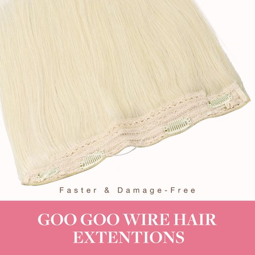 GOO GOO Wire Hair Extensions Human Hair, 60C Platinum Blonde 20inch 110g, Invisible Wire Hair Extensions with Transparent, Seamless Fish Line Hairpiece