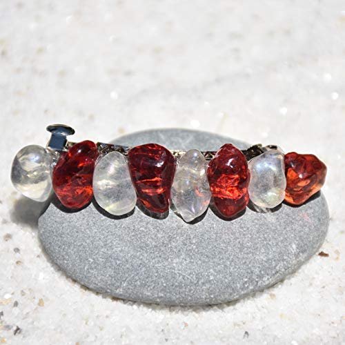 Red and White Stone 60 MM French Barrette Hair Clip for Christmas