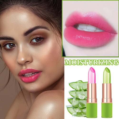 2 PCS Jelly Crystal Aloe Vera Lipstick,Magic Temperature PH Color Changing Lipstick Tinted Lip Balm Long Lasting Waterproof Nourishing Lip Gloss Lip Tint Stain Glossy Mood Lipstick Set for Women