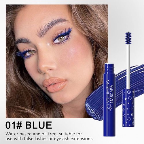 Colored Colorful Waterproof Mascara for Eyelashes Set,Blue Purple Long lasting Charming Voluminous Cruelty Free Vegan Eye Makeup (Purple+Blue）