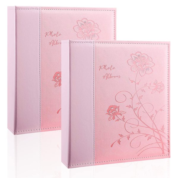 Miaikoe Photo Album 8x10 2 Packs Clear Pages Pockets Leathe Cover Slip Slide in Photo Album Each Holds 100 Vertical 8x10 Photos Picture Book for Wedding Family (Pink)