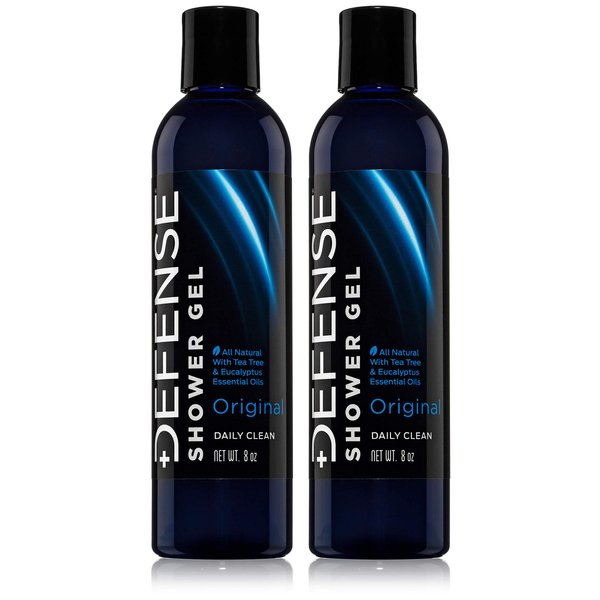 Defense Soap Body Wash Shower Gel 8 Oz (Pack of 2) - 100% Natural Tea Tree Oil and Eucalyptus Oil