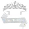 BAHABY Birthday Crown for Women, It's My Birthday Sash & Rhinestone Tiara Set Princess Birthday Sash and Tiara for Women Birthday Decoration Rhinestone Headband for Women Girls- Silver