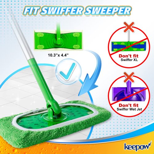 KEEPOW Reusable Wet Pads Compatible with Swiffer Sweeper Mop, Dry Sweeping Cloths, Washable Microfiber Wet Mopping Cloth Refills for Surface/Hardwood Floor Cleaning, 8 Pack (Mop is Not Included)