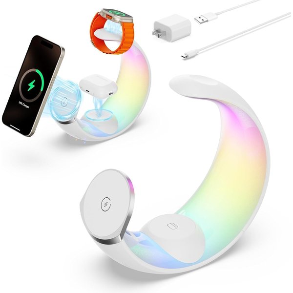 ShenghuaTech 3 in 1 Wireless Charging Station for Apple iPhone 16/16 Pro Max/16 Pro/16 Plus/15/14/13/12/11/10/9/8/SE,Apple Watch,Airpods/Airpod Pro,Charger Stand for Multiple Devices(Adapter Include)