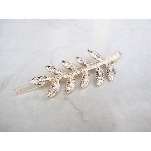 Generic Gold or silver leaf shaped crystal hair barrette clip bridal clip bridal (Primary color: Silver), 1 Count (Pack of 1)