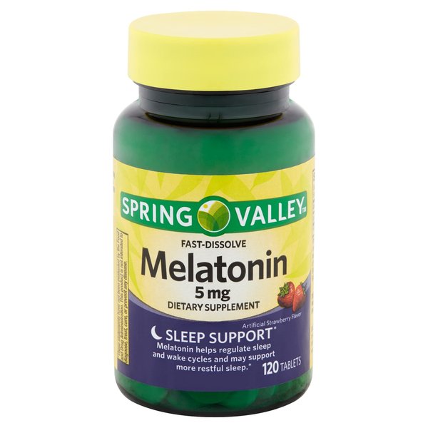 Spring Valley Melatonin Strawberry Flavor Dietary Supplement Fast-Dissolve Tablets, 5mg, 120 count by Equate