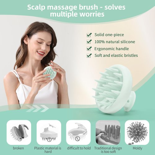 BEAUTLOHAS. Scalp Massager Shampoo Brush, Scalp Scrubber with Soft Silicone Bristles, Scrubber Scalp Exfoliator for Dandruff Removal，Hair Grouth,Wet Dry Hair Massager Brush for All Hair (Mint Green)